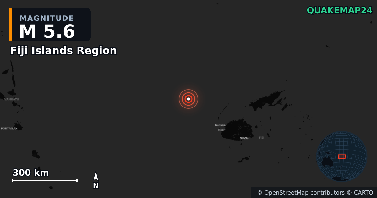 Erdbeben M5,6 bei Fiji Islands Region · 2025-07-03 — Karte der Lage des Epizentrums