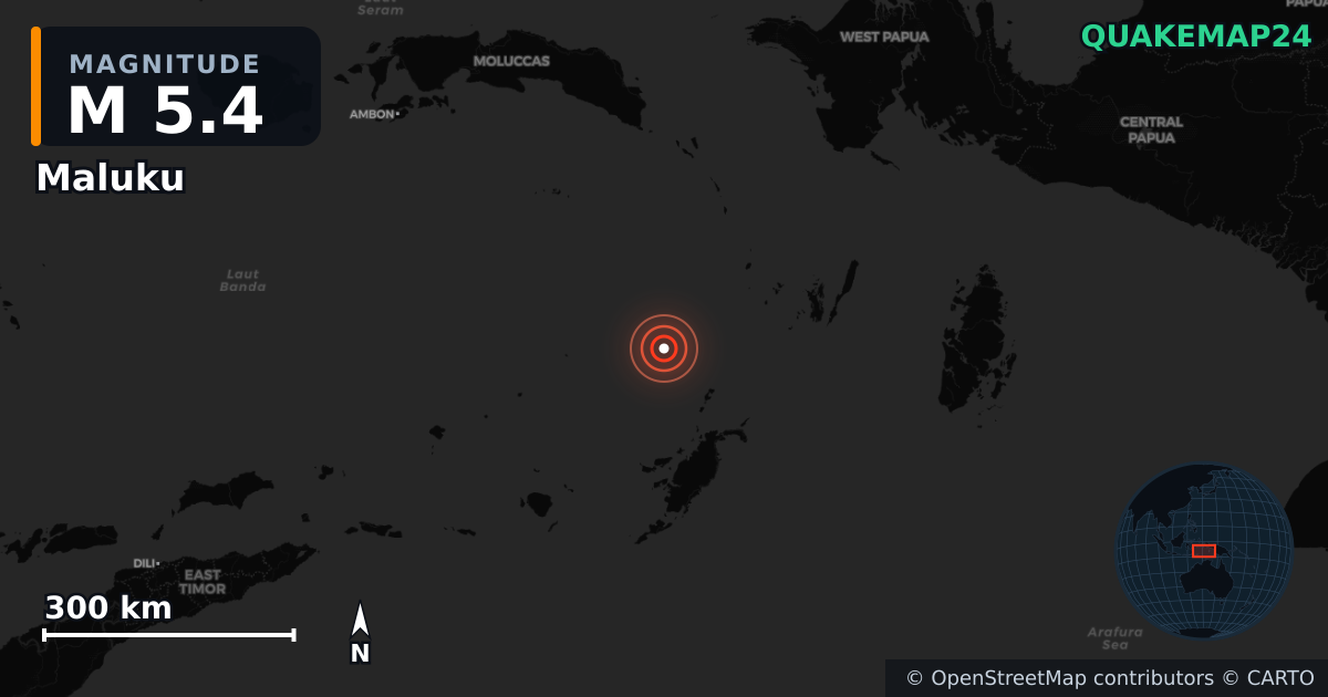 Erdbeben M5,4 bei Maluku (Indonesien) — Karte der Lage des Epizentrums