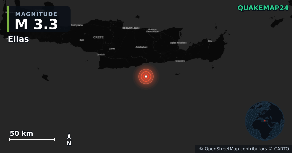 M3.3 earthquake near Ellas on Feb 4, 2026 — map of epicenter and shaking intensity | QuakeMap24