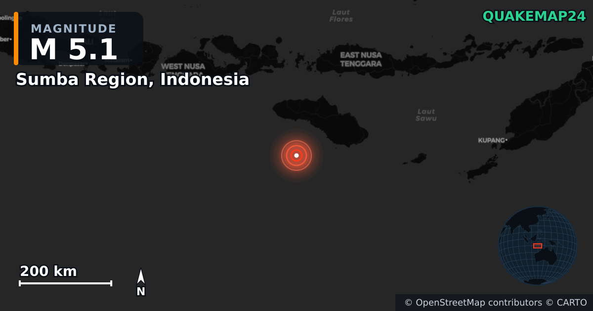 M5.1 earthquake near Sumba Region, Indonesia on Dec 5, 2025 — map of epicenter and shaking intensity | QuakeMap24