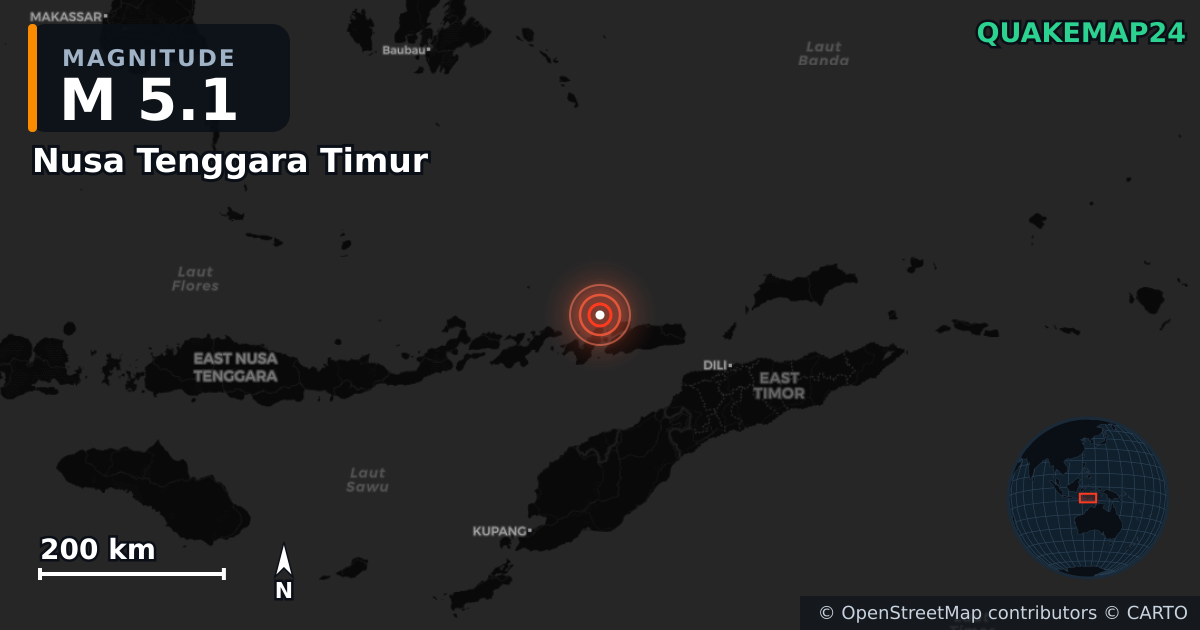 Erdbeben M5,1 bei Nusa Tenggara Timur (Indonesien) — Karte der Lage des Epizentrums