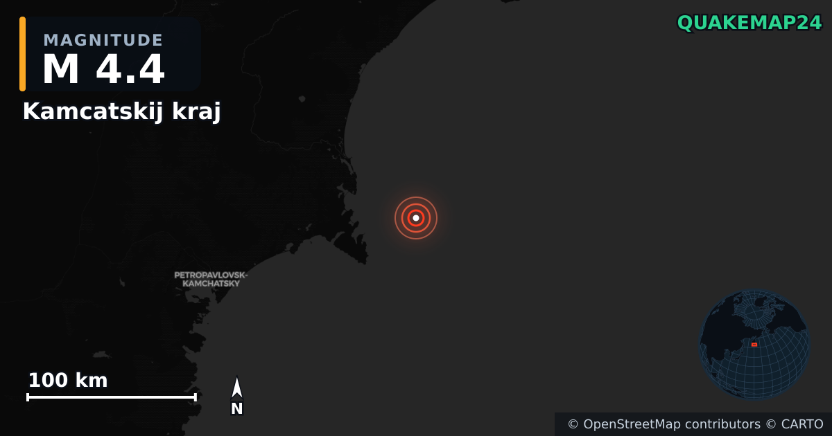 M4.4 earthquake near Kamcatskij kraj on Nov 3, 2025 — map of epicenter and shaking intensity | QuakeMap24