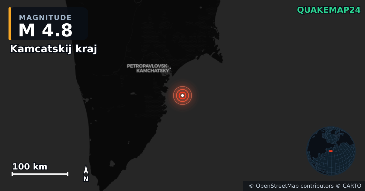 M4.8 earthquake near Kamcatskij kraj on Nov 4, 2025 — map of epicenter and shaking intensity | QuakeMap24