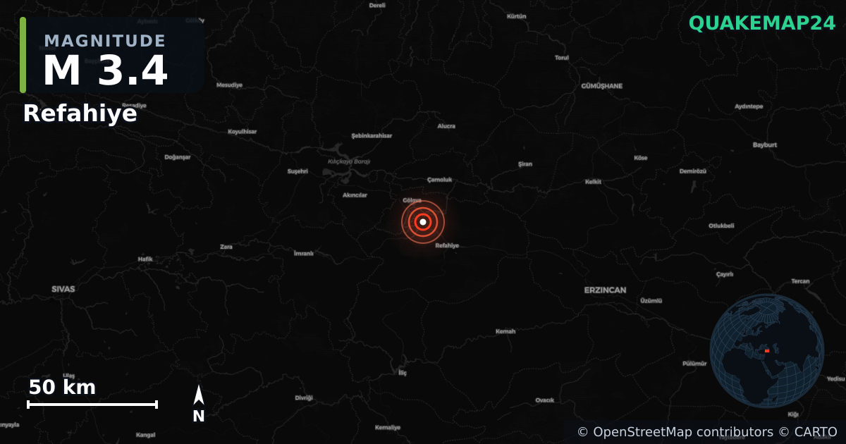 Sismo de M3,4 perto de EASTERN TURKEY (Turquia) · 2025-11-30 — Mapa da localização do epicentro