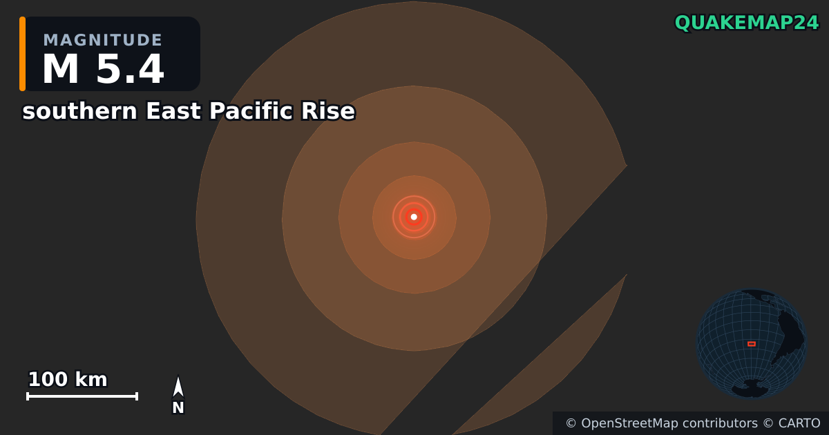 southern East Pacific Rise yakınında M5,4 deprem · 2026-09-10 — Deprem merkez üssünün konumunu gösteren harita