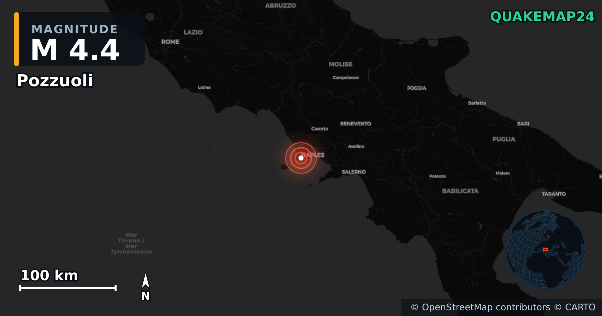Sismo de M4,4 perto de Pozzuoli, Campania (Itália) · 2026-05-21 — Mapa da localização do epicentro