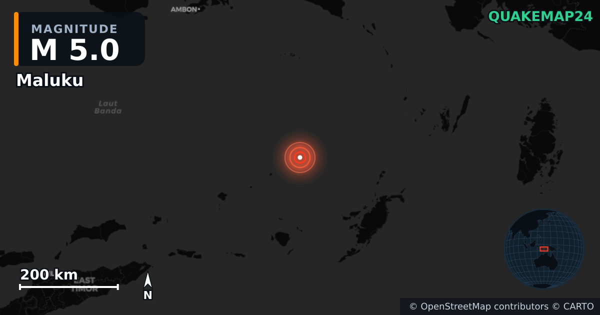 Erdbeben M5,0 bei Banda Sea (Indonesien) — Karte der Lage des Epizentrums