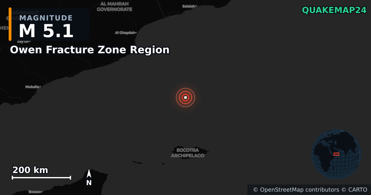 Erdbeben M5,1 bei Owen Fracture Zone Region · 2026-01-21 — Karte der Lage des Epizentrums