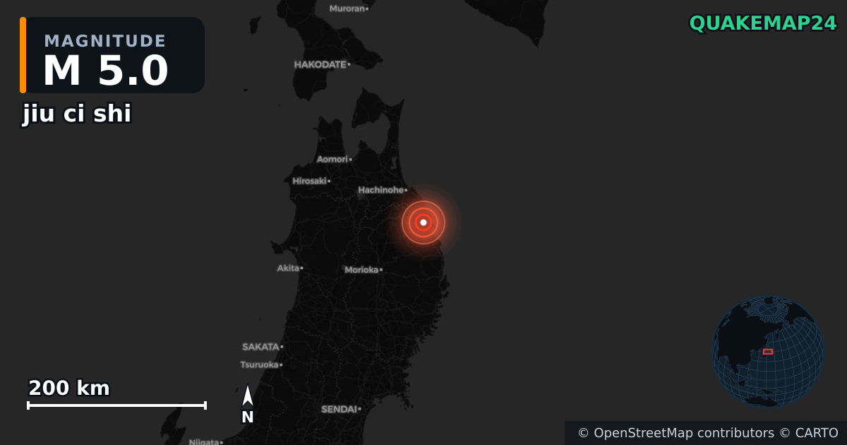 M5.0 earthquake near jiu ci shi on Dec 18, 2025 — map of epicenter and shaking intensity | QuakeMap24