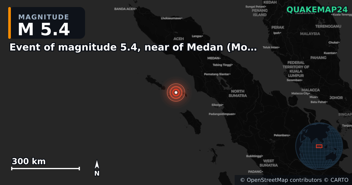 Event of magnitude 5.4, near of Medan (Monde) yakınında M5,4 deprem — Deprem merkez üssünün konumunu gösteren harita