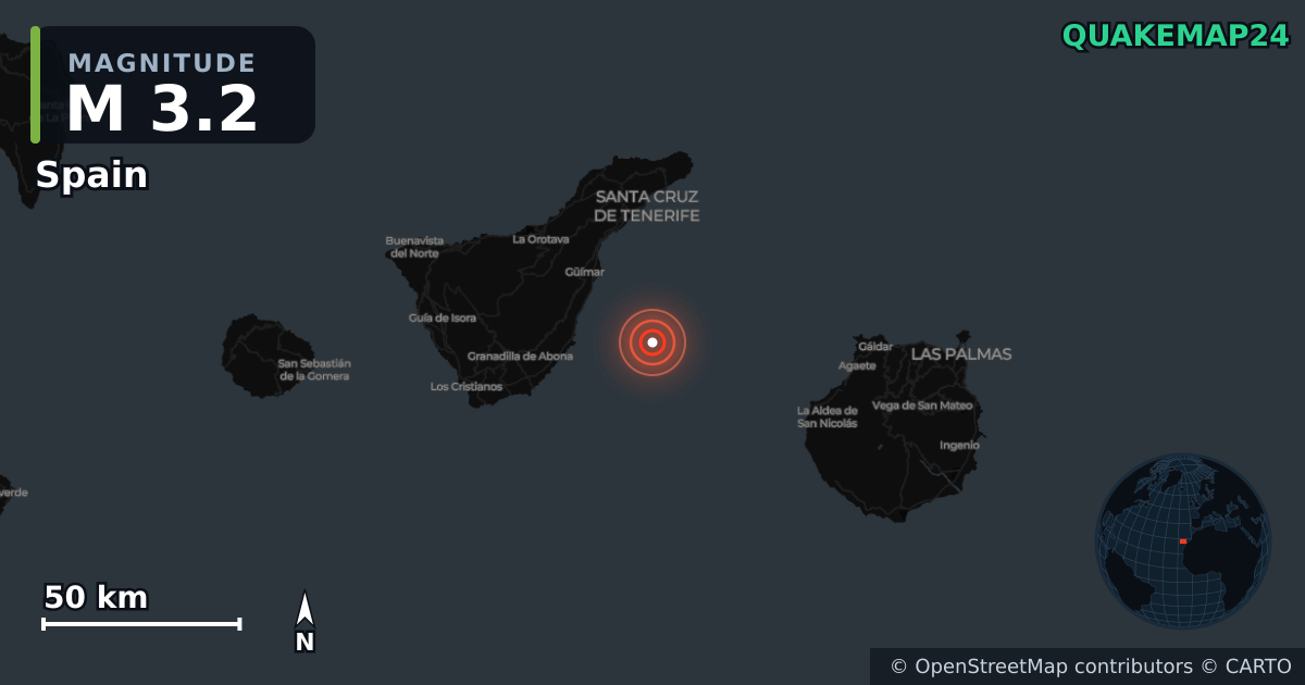 M3.2 Earthquake near Spain (Spain) · 2026-10-21 — Map showing the location of the epicenter