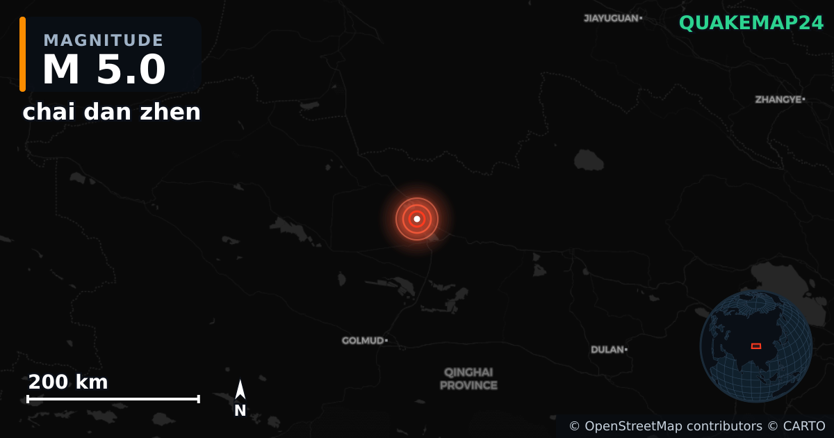 M5.0 earthquake near chai dan zhen on Jan 14, 2026 — map of epicenter and shaking intensity | QuakeMap24