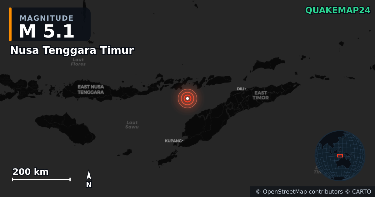 M5.1 earthquake near Nusa Tenggara Timur on Oct 24, 2025 — map of epicenter and shaking intensity | QuakeMap24