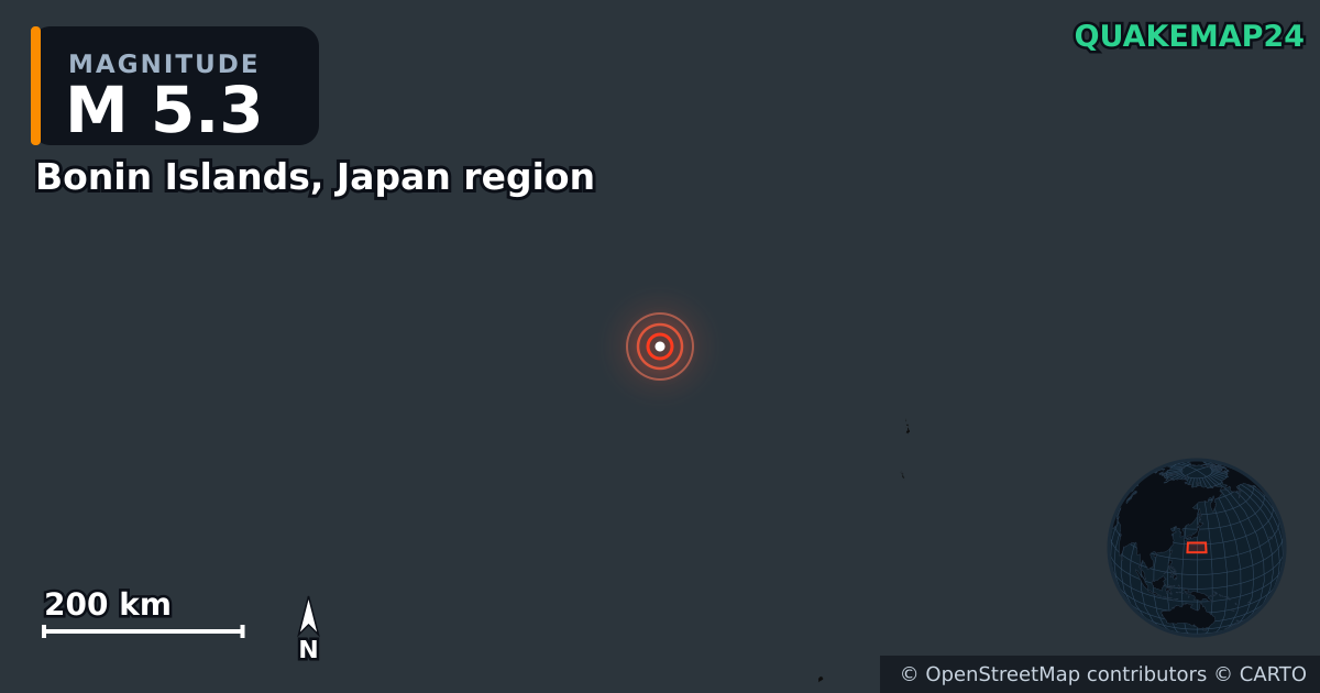 Erdbeben M5,3 bei Bonin Islands, Japan region · 2026-10-25 — Karte der Lage des Epizentrums