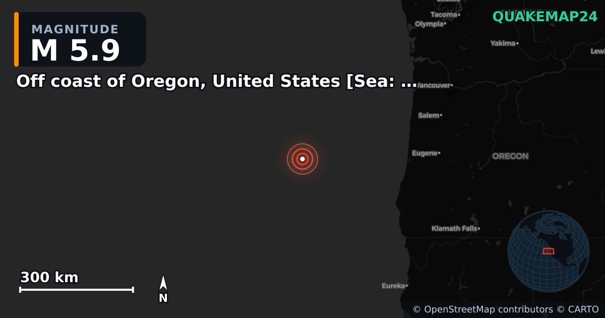 Erdbeben M5,9 bei Off coast of Oregon, United States [Sea: United States] · 2026-01-16 — Karte der Lage des Epizentrums