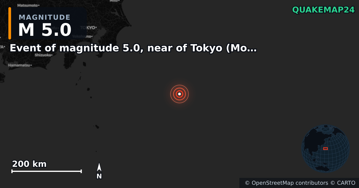 Terremoto de M5,0 cerca de Event of magnitude 5.0, near of Tokyo (Monde) — Mapa de la ubicación del epicentro