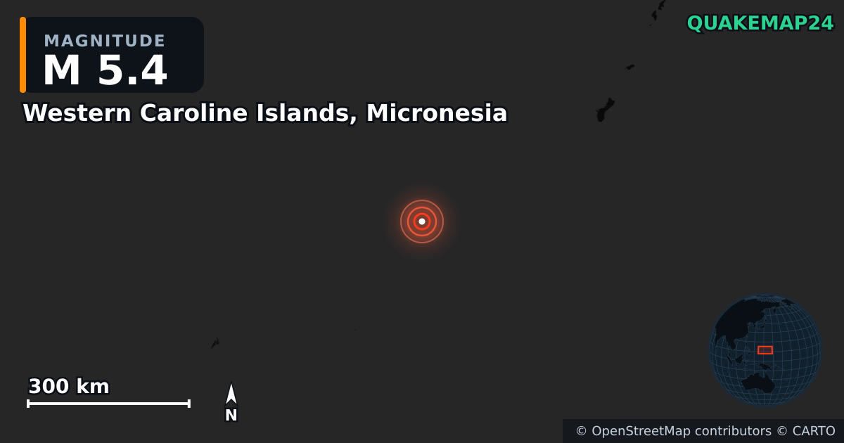 M5.4 Earthquake near Western Caroline Islands, Micronesia · 2025-10-10 — Map showing the location of the epicenter