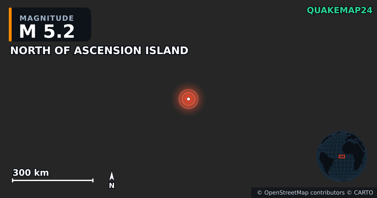 Erdbeben M5,2 bei NORTH OF ASCENSION ISLAND · 2026-03-01 — Karte der Lage des Epizentrums