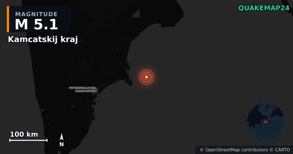 M5.1 earthquake near Kamcatskij kraj on Sep 18, 2025 — map of epicenter and shaking intensity | QuakeMap24