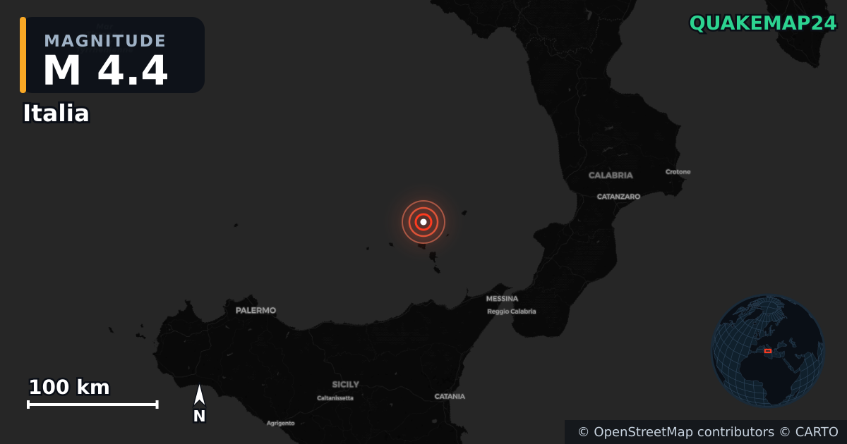 M4.4 earthquake near Italia on Mar 21, 2026 — map of epicenter and shaking intensity | QuakeMap24