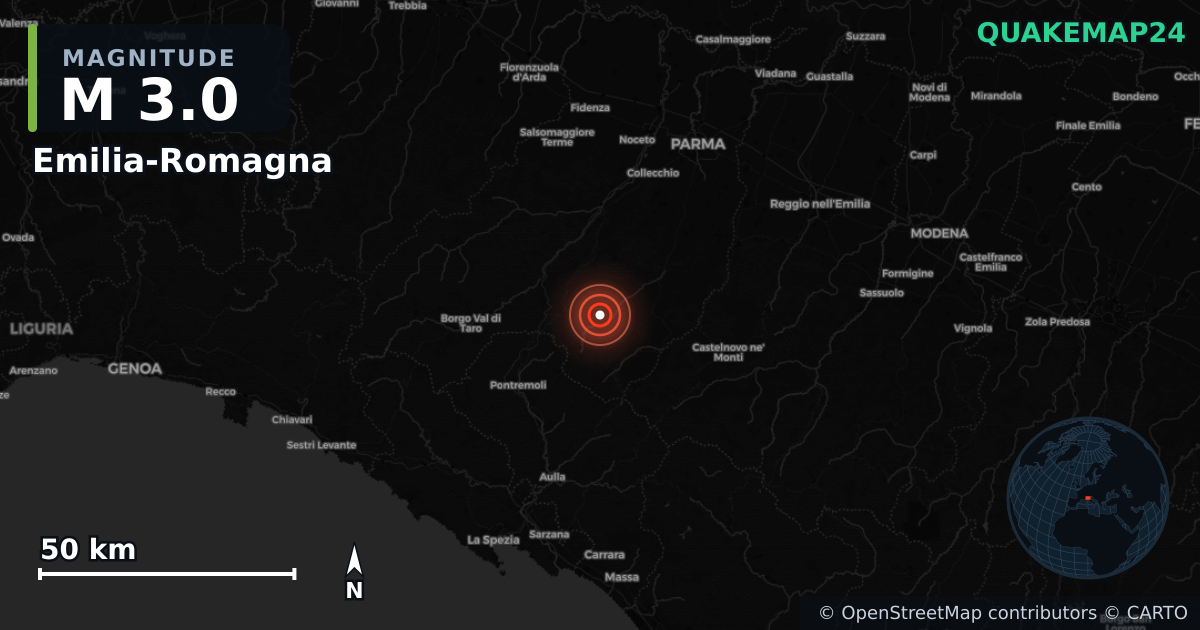 M3.0 earthquake near Emilia-Romagna on Nov 1, 2025 — map of epicenter and shaking intensity | QuakeMap24