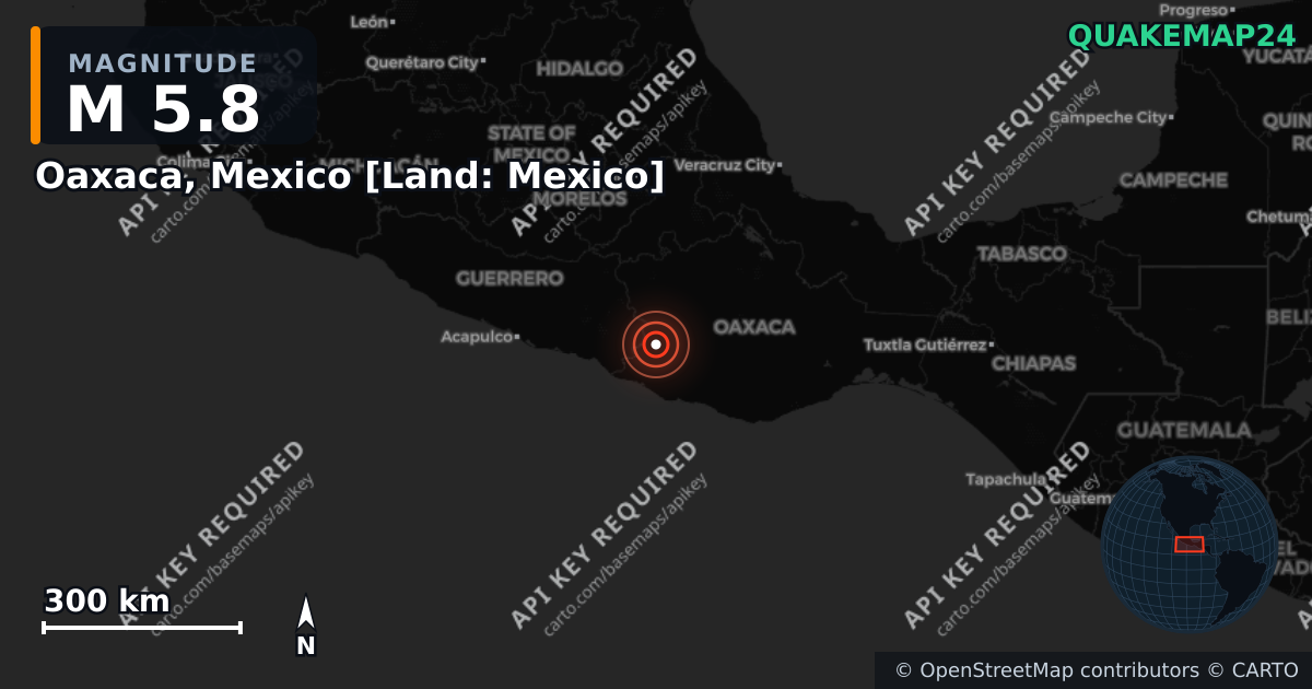 M5.8 earthquake near Oaxaca, Mexico [Land: Mexico] on May 4, 2026 — map of epicenter and shaking intensity | QuakeMap24