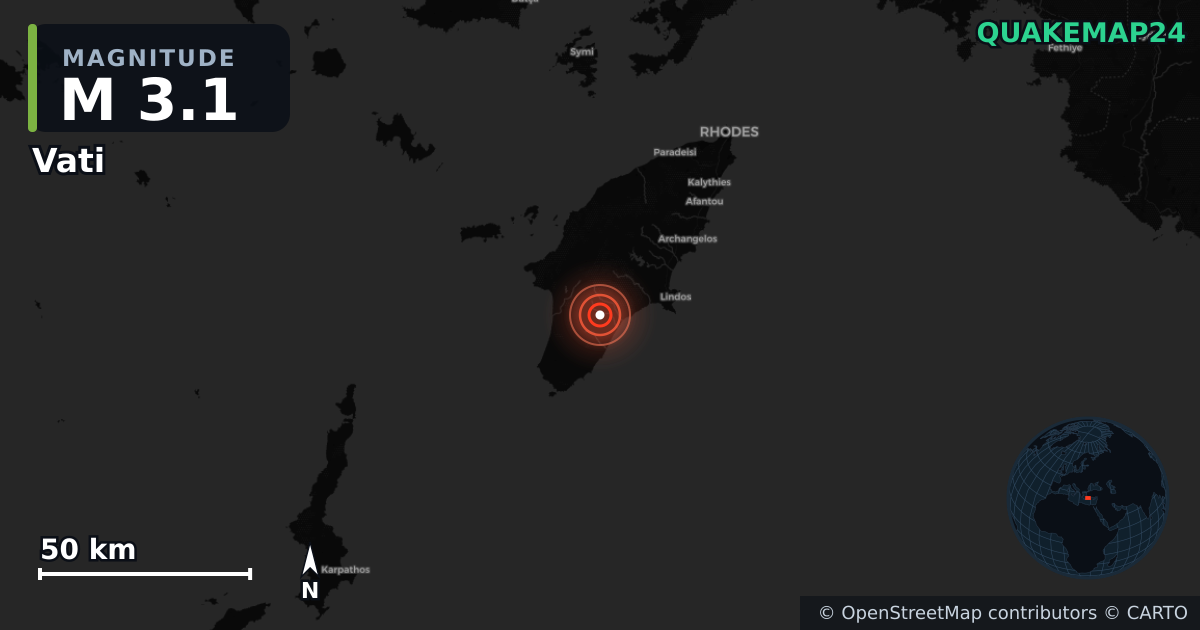 Erdbeben M3,1 bei Vati, South Aegean (Griechenland) · 2026-09-20 — Karte der Lage des Epizentrums