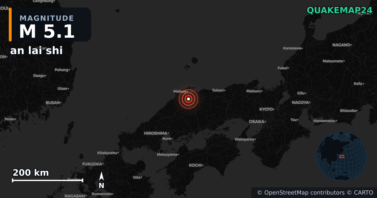 M5.1 earthquake near an lai shi on Jan 6, 2026 — map of epicenter and shaking intensity | QuakeMap24