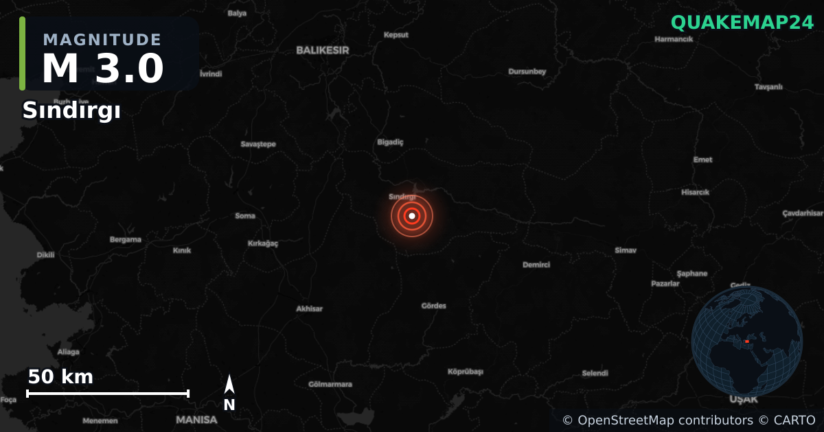M3.0 earthquake near Sındırgı on Aug 27, 2025 — map of epicenter and shaking intensity | QuakeMap24