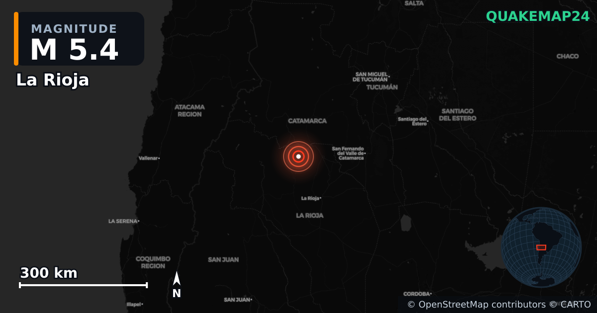 M5.4 earthquake near La Rioja on May 1, 2025 — map of epicenter and shaking intensity | QuakeMap24