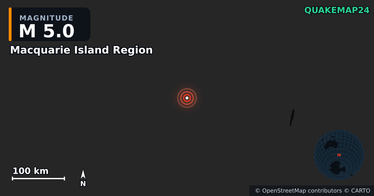 M5.0 Earthquake near Macquarie Island Region · 2025-04-29 — Map showing the location of the epicenter