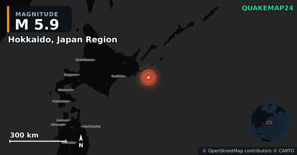 M5.9 earthquake near Hokkaido, Japan Region on Oct 24, 2025 — map of epicenter and shaking intensity | QuakeMap24