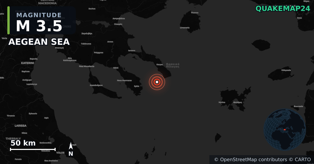 M3.5 earthquake near AEGEAN SEA on Jun 16, 2025 — map of epicenter and shaking intensity | QuakeMap24