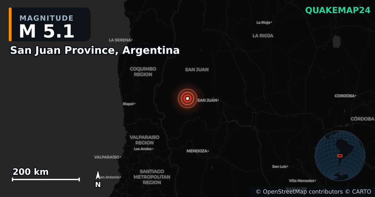 Erdbeben M5,1 bei San Juan Province, Argentina · 2026-03-09 — Karte der Lage des Epizentrums