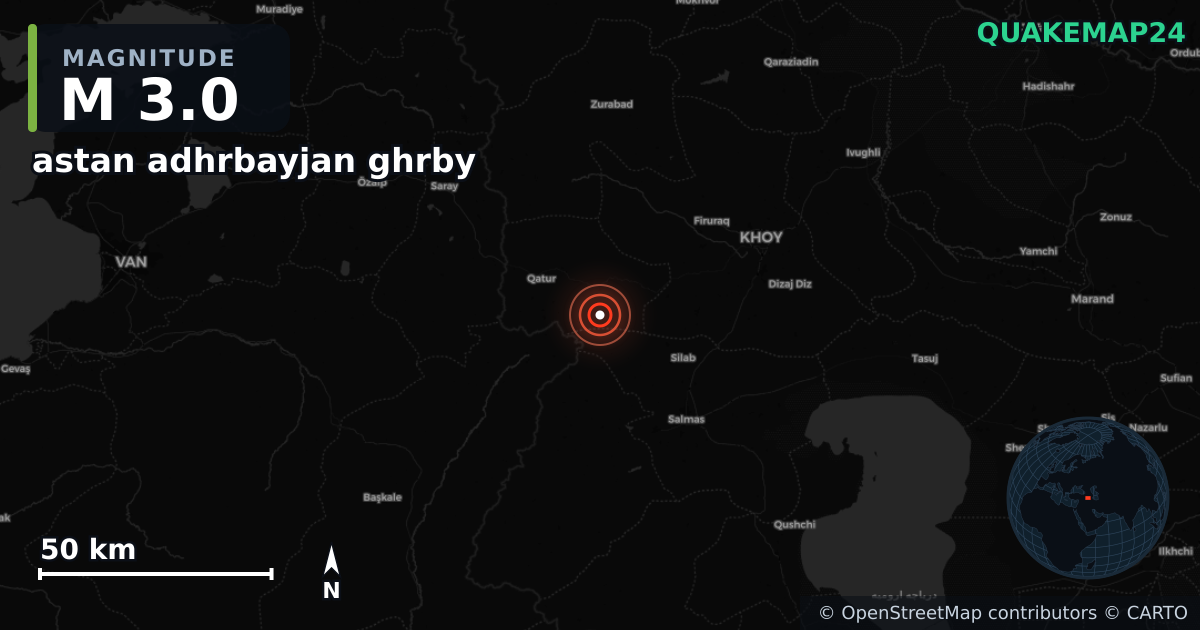 M3.0 earthquake near astan adhrbayjan ghrby on Sep 29, 2025 — map of epicenter and shaking intensity | QuakeMap24