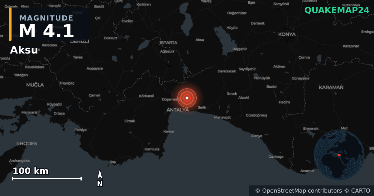 Terremoto de M4,1 cerca de WESTERN TURKEY (Turquía) · 2025-12-16 — Mapa de la ubicación del epicentro