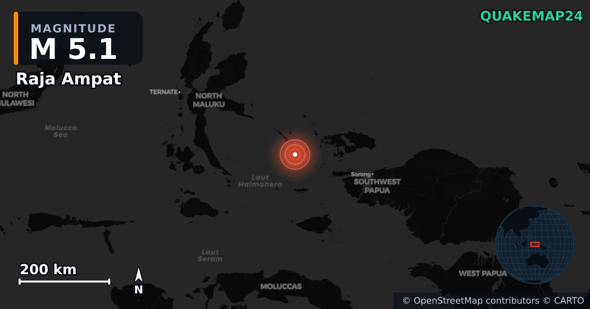 M5.1 earthquake near Raja Ampat on Apr 1, 2026 — map of epicenter and shaking intensity | QuakeMap24