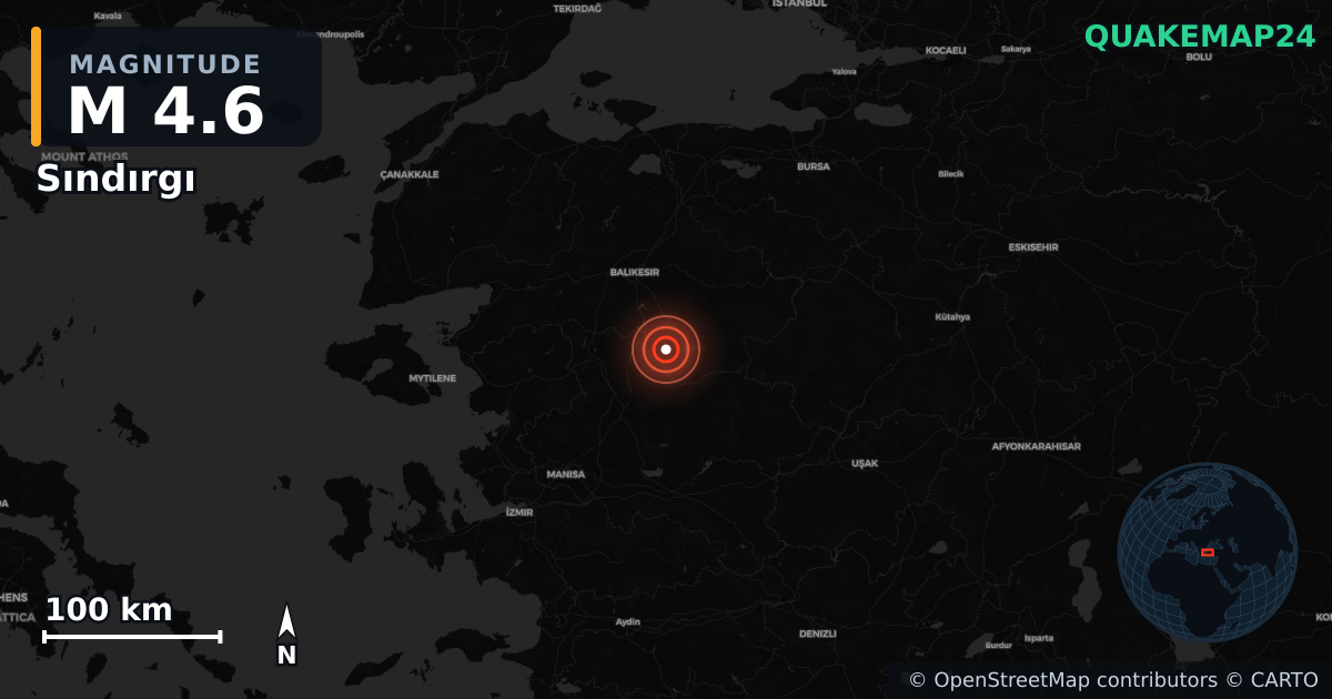 M4.6 earthquake near Sındırgı on Nov 10, 2025 — map of epicenter and shaking intensity | QuakeMap24