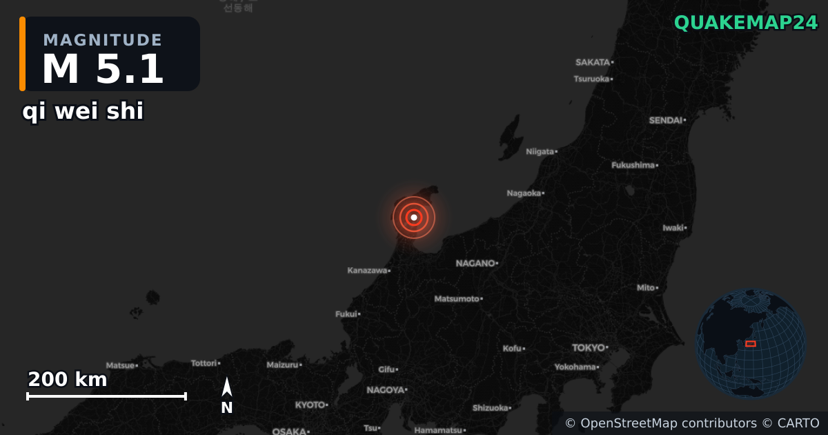 M5.1 earthquake near qi wei shi on Feb 23, 2026 — map of epicenter and shaking intensity | QuakeMap24
