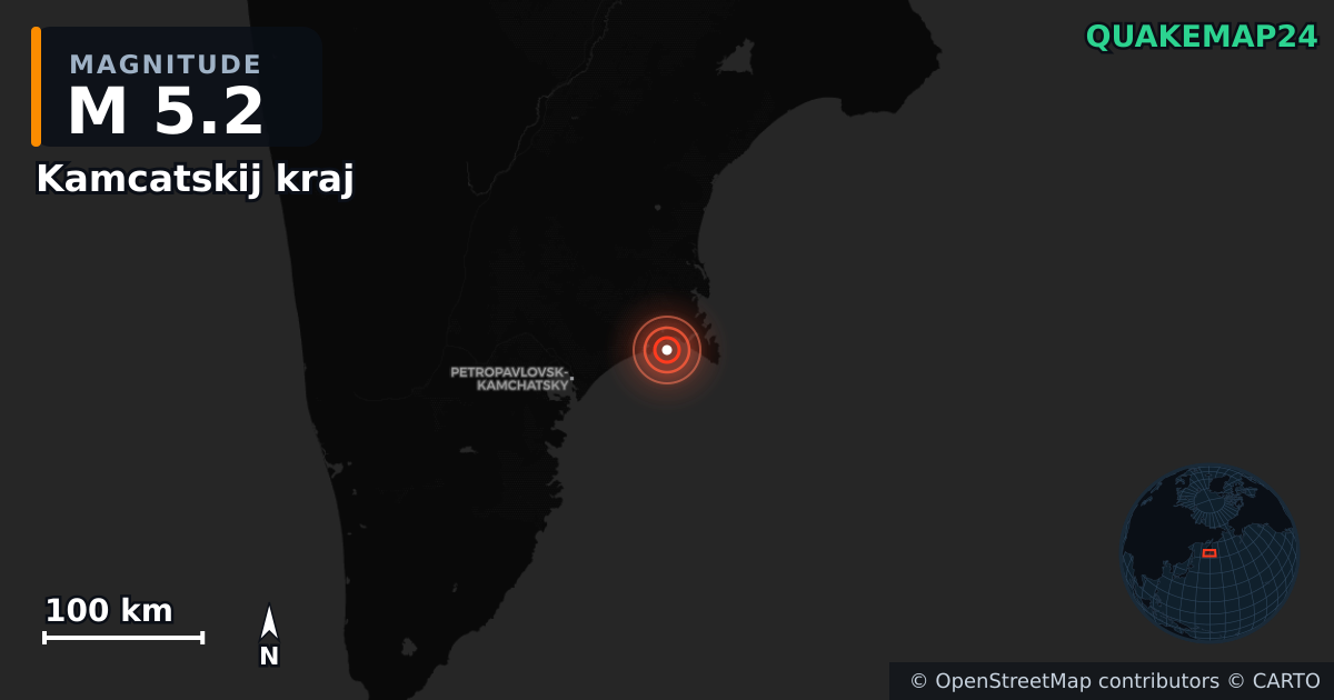 M5.2 earthquake near Kamcatskij kraj on Sep 10, 2025 — map of epicenter and shaking intensity | QuakeMap24