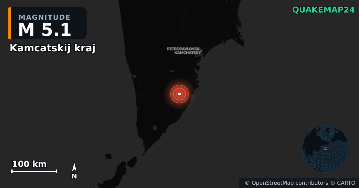 M5.1 earthquake near Kamcatskij kraj on Jul 30, 2025 — map of epicenter and shaking intensity | QuakeMap24