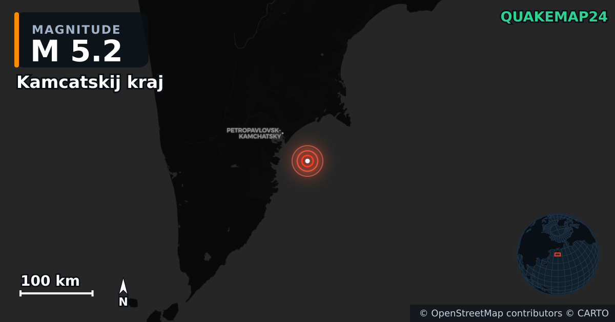 M5.2 earthquake near Kamcatskij kraj on Jul 31, 2025 — map of epicenter and shaking intensity | QuakeMap24