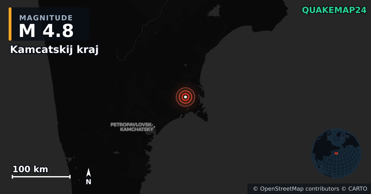 M4.8 earthquake near Kamcatskij kraj on Jul 21, 2025 — map of epicenter and shaking intensity | QuakeMap24