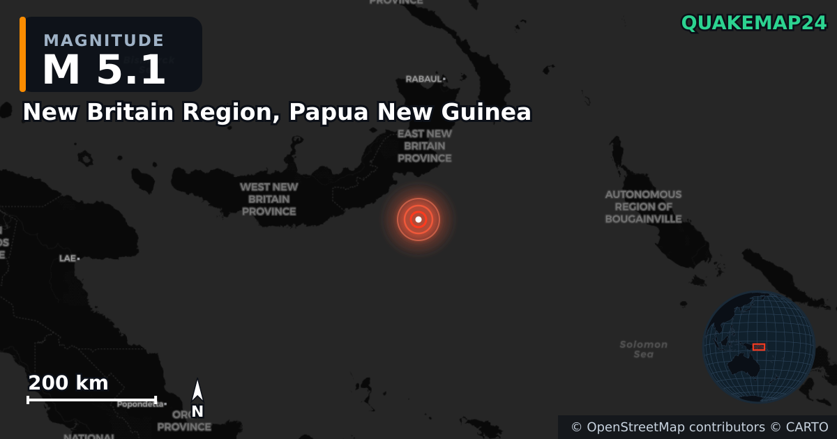 M5.1 earthquake near New Britain Region, Papua New Guinea on Oct 27, 2025 — map of epicenter and shaking intensity | QuakeMap24