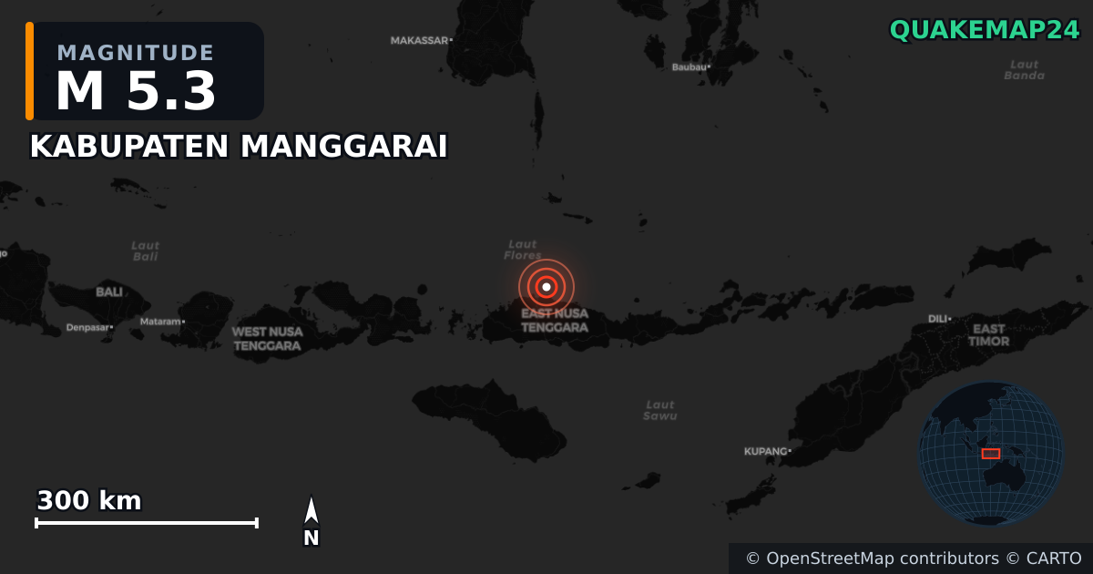 Erdbeben M5,3 bei KABUPATEN MANGGARAI, East Nusa Tenggara (Indonesien) · 2026-09-08 — Karte der Lage des Epizentrums