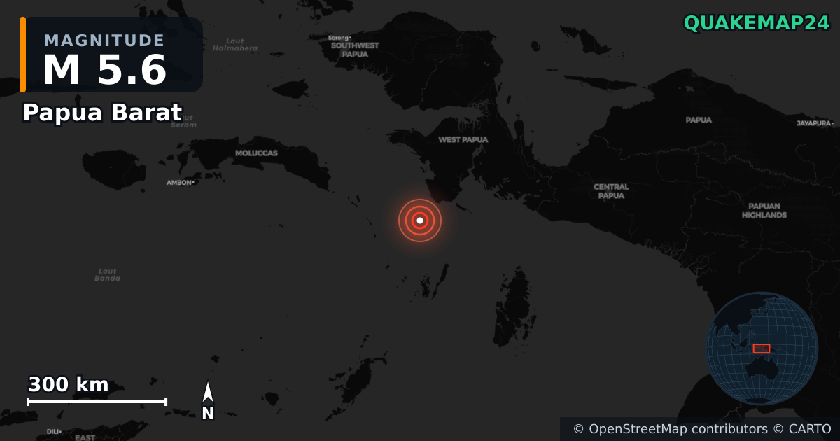M5.6 earthquake near Papua Barat on Jul 11, 2025 — map of epicenter and shaking intensity | QuakeMap24