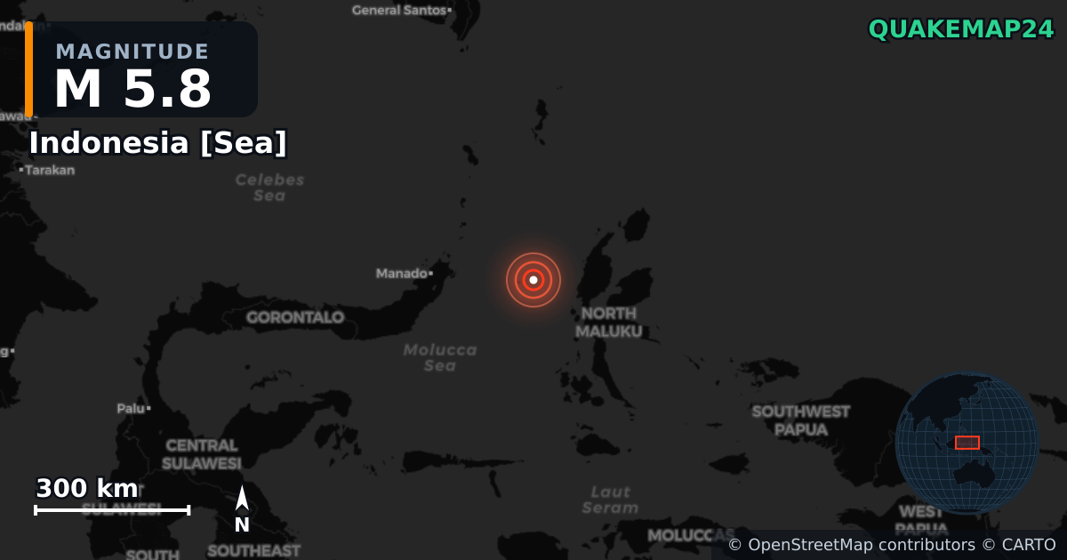 Erdbeben M5,8 bei Indonesia [Sea] — Karte der Lage des Epizentrums