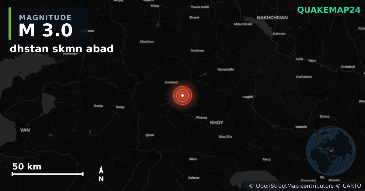 M3.0 earthquake near dhstan skmn abad on May 14, 2026 — map of epicenter and shaking intensity | QuakeMap24
