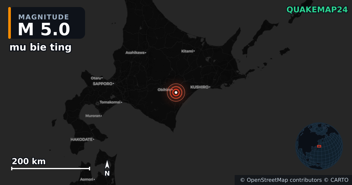M5.0 earthquake near mu bie ting on May 15, 2025 — map of epicenter and shaking intensity | QuakeMap24
