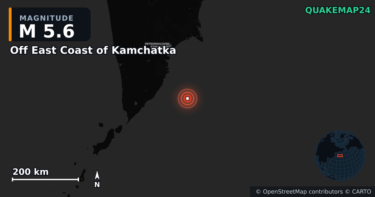 M5.6 earthquake near Off East Coast of Kamchatka on Jul 30, 2025 — map of epicenter and shaking intensity | QuakeMap24